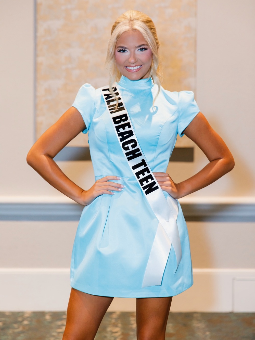 Light Blue Short Puff-Sleeve Mini Dress by